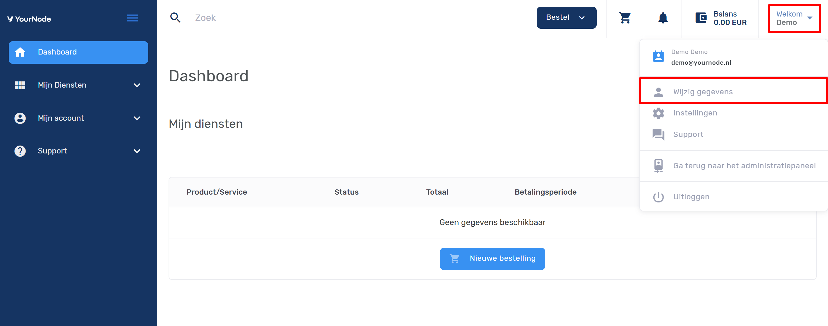 Klantgegevens wijzigen in Mijn YourNode