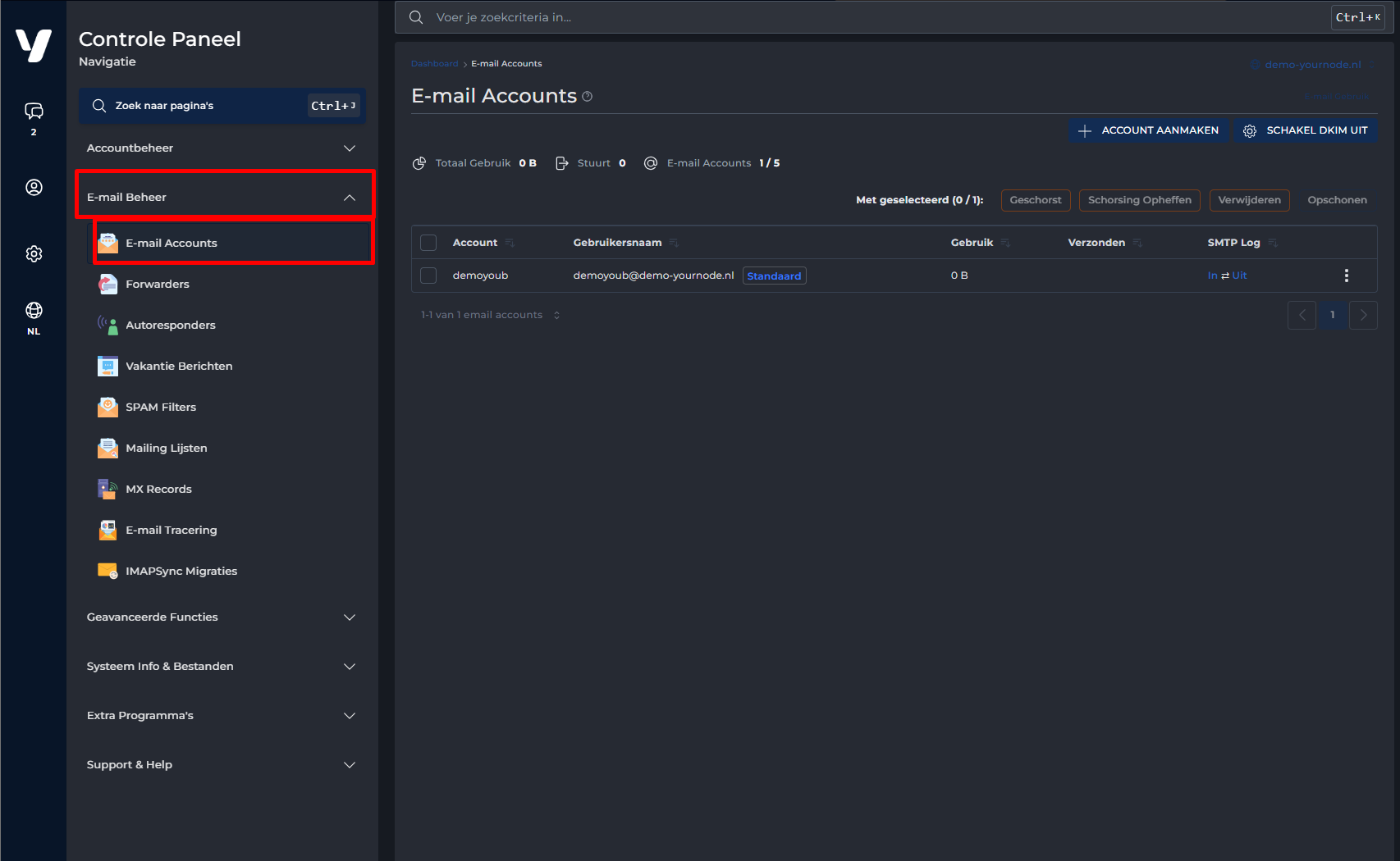 E-mailbeheer in DirectAdmin