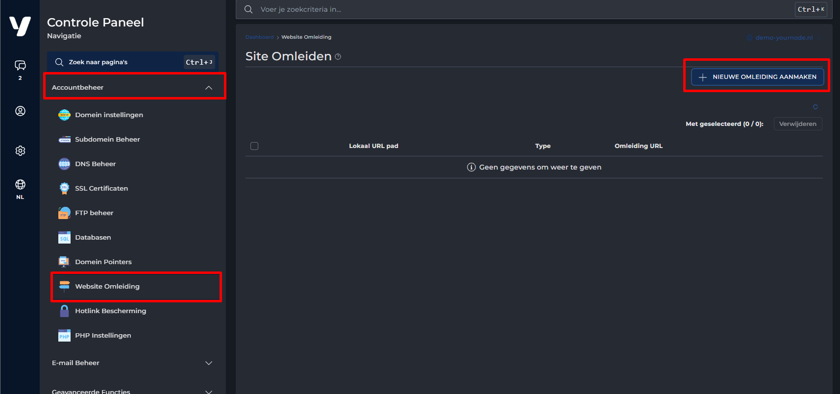 Doorverwijzing aanmaken in DirectAdmin