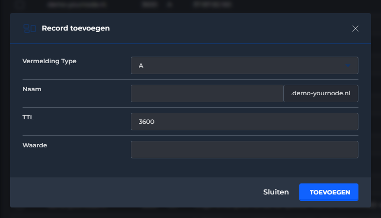 Nieuw DNS-record toevoegen