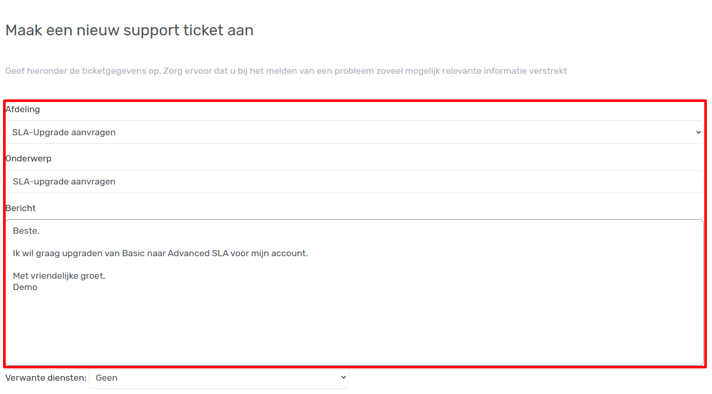 SLA-upgrade aanvragen via ticket