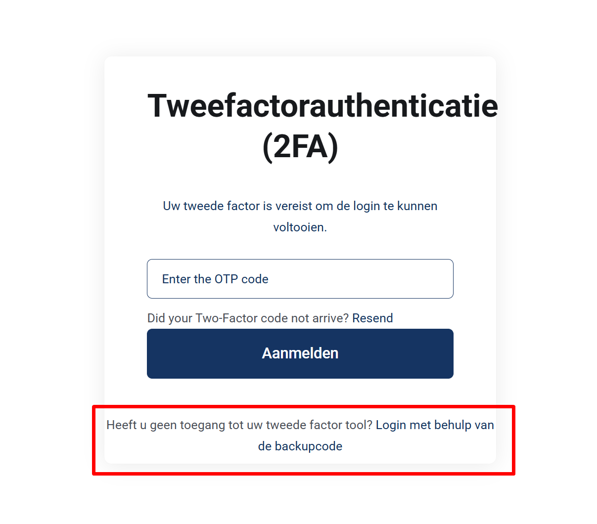 Inloggen met back-up code in Mijn YourNode