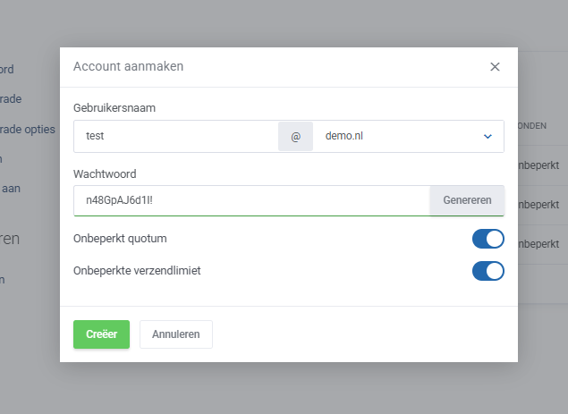 E-mailaccount aanmaken in Mijn YourNode