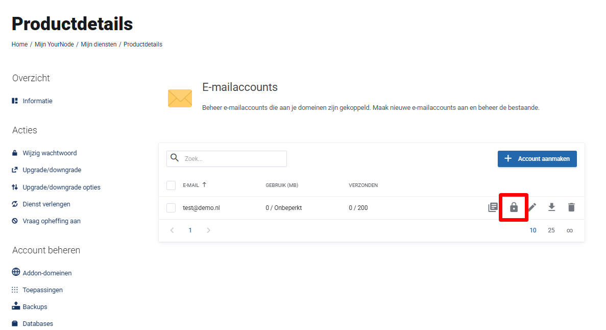 Wachtwoord wijzigen e-mailaccount in Mijn YourNode
